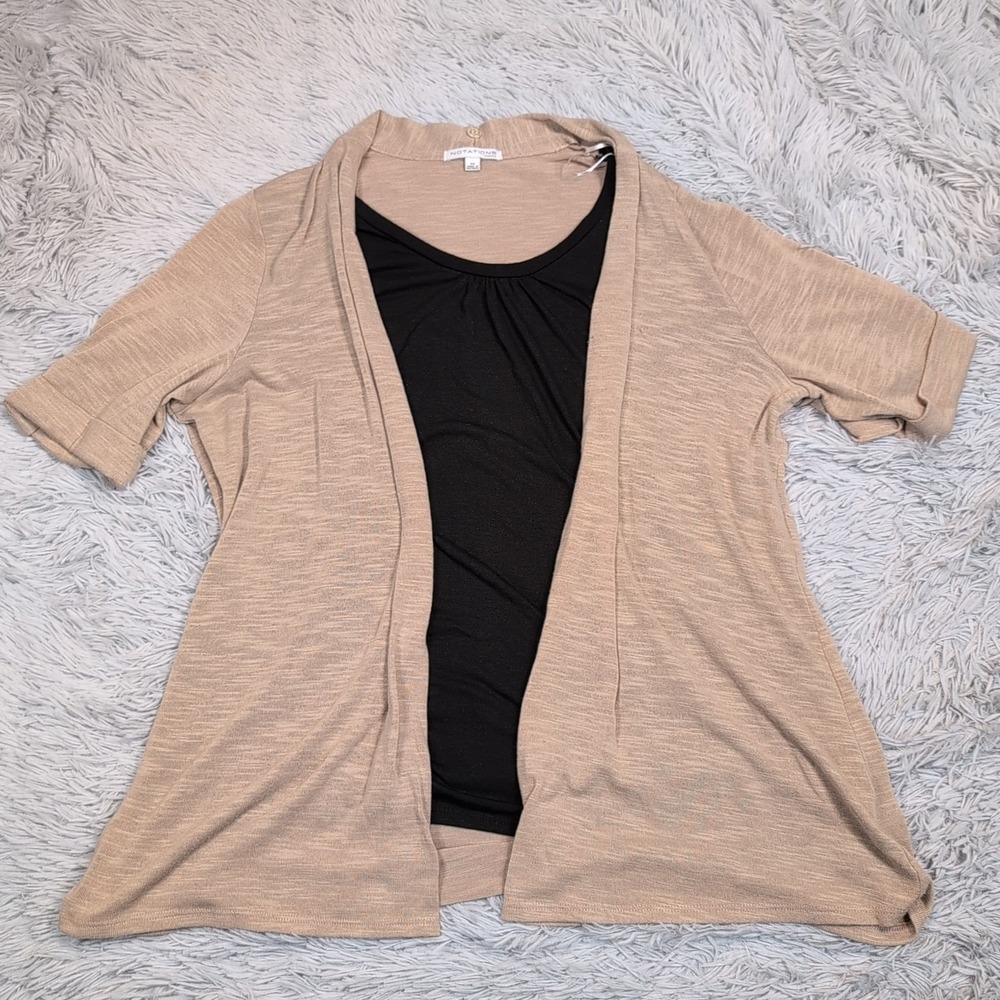 Notations Shirt Womens 1X Biege Blouse Top Career Comfort Stretch Casual Preppy
